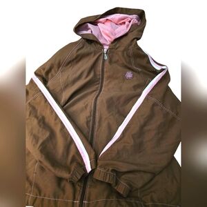 Green Tea Ladies Brown and Pink Tracksuit Jacket. Sz. XLG. Moisture Control.